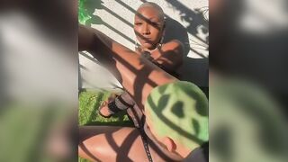 Sapphire Eating Sexy Ebony Pussy Outside