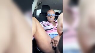 Ebony Creaming On Huge Black Dildo Inside Car