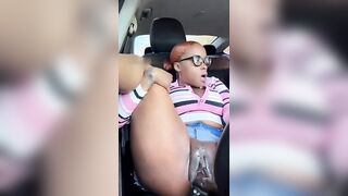 Ebony Creaming On Huge Black Dildo Inside Car