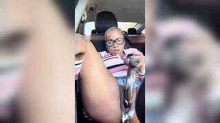 Ebony Creaming On Huge Black Dildo Inside Car