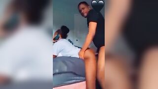 Cheating GF Takes Backshots While Talking To Boyfriend On Phone - Free Ebony Porn Video