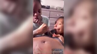 Ebony Double Blowjob Facial Cumshot