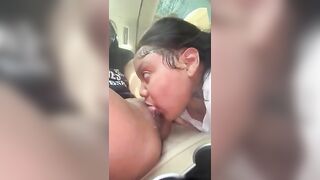 DrippinVelvet Sucking Ebony Lesbian Big Clit in Car - Free Ebony Porn Video