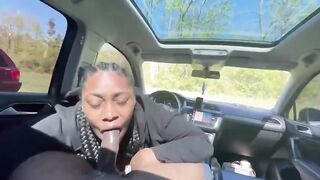 Ebony Sucking Dick in the Car